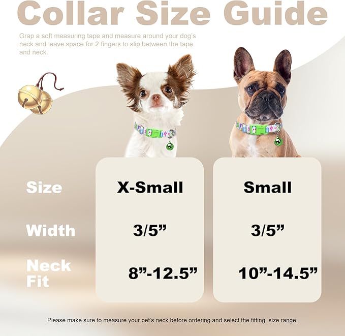 Small Dog Collar with Bell，Nylon - Adjustable XXS/XS/S Tiny Dog & Cat Collar for Small Breeds,Soft Pink Collar with Quick-Release Buckle（Spring XS）