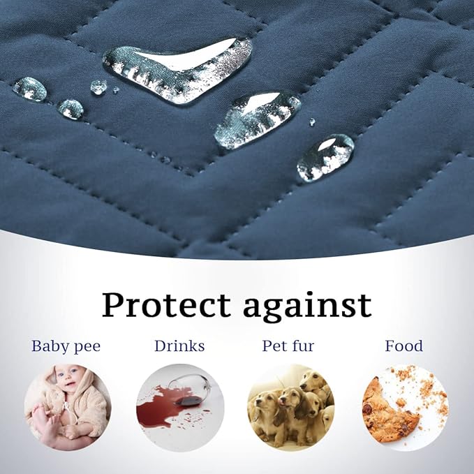 H.VERSAILTEX Reversible Loveseat Cover Furniture Protector Anti-Slip Water Resistant 2" Elastic Straps Couch Covers Pets Kids Fit Sitting Width Up to 46"(Love Seat: 75" x 90", Dark Blue/Beige)
