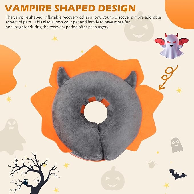 IEUUMLER Inflatable Recovery Dog Collar, Protective Donut Cone, Adjustable Soft Collar for Dog and Cat After Surgery Prevent from Biting & Scratching EU002 - Grey Demon XL