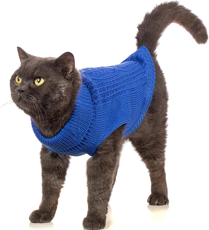Stretchy Cat Sweater - 17 Colors & 6 Sizes | Snug Winter-Ready Knit for Boy/Girl Cats & Kittens(Dark Blue, Large)