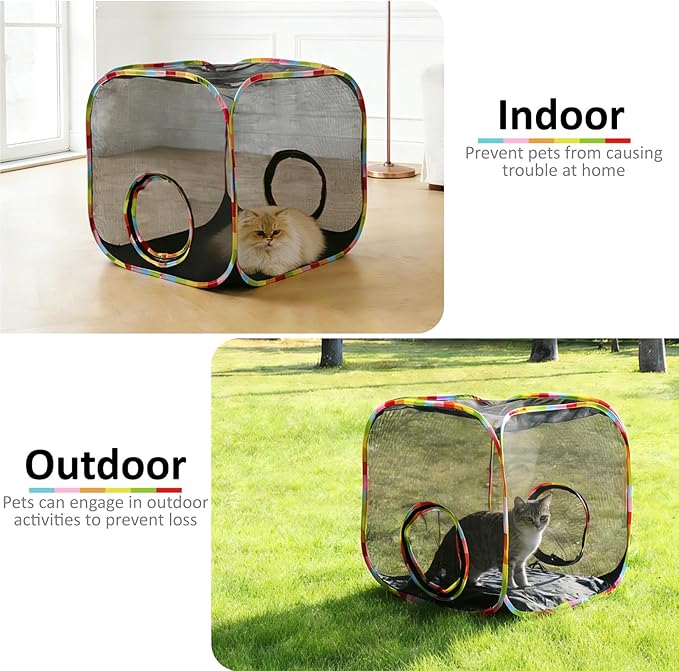Portable Collapsible Cat Playpen, Escape-Proof Heavy-Duty Mesh Cat Enclosure, Fully Enclosed Cat Cube for Indoor Outdoor Use, Ideal for Kittens and Small Pets