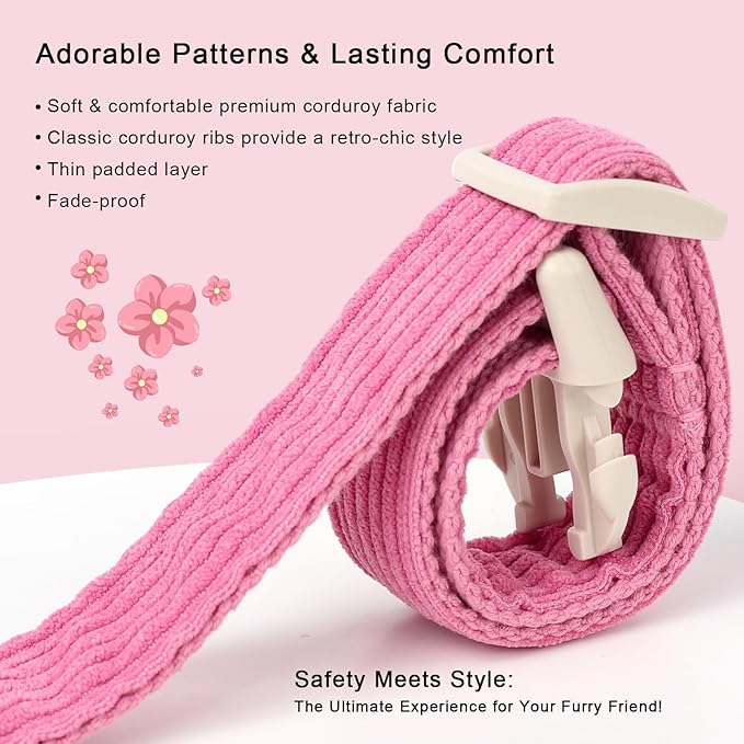 Cute Corduroy Dog Collar - Deep Rose Adjustable Dog Collars for X-Large Dogs 80+lbs, Fade-Proof with Secure Snap & Little Charm, Christmas Birthday Gift, XL