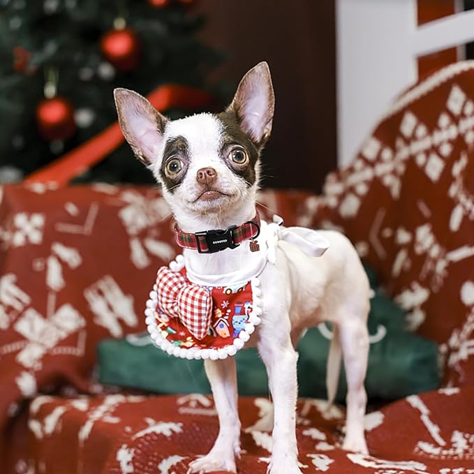 DOGWONG Christmas Plaid Dog Collar, Cute Adjustable Red Collar for Boy and Girl Dogs, Dog Collar with Strong Plastic Buckle for Small Medium Large Dogs,S