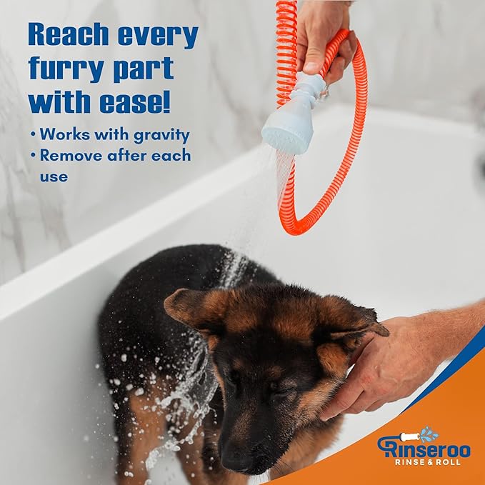 Rinseroo Dog Shower Attachment Hose – Slip-On Pet Sprayer with 6ft Hose – No Tools Handheld Dog Bathing & Grooming Shower Head for Easy Pet Baths, Seniors & RV Use