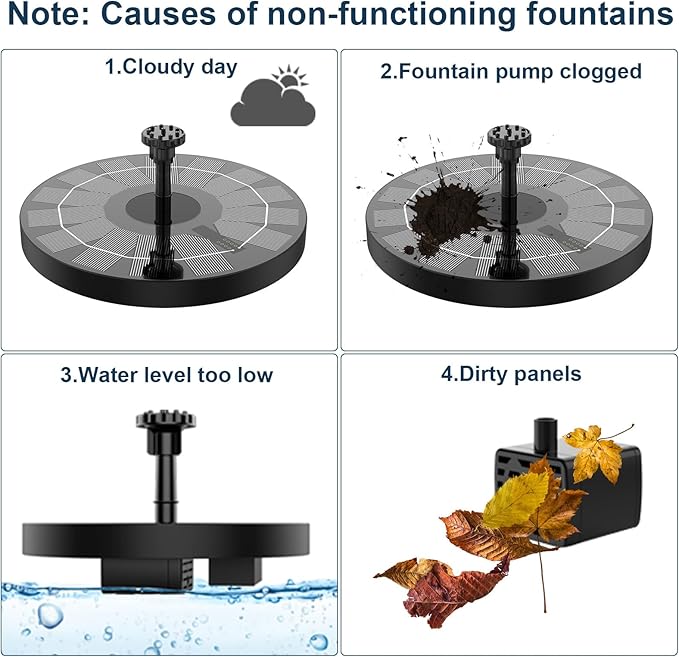 AISITIN 2.5W Solar Bird Bath Fountain, Solar Fountain for Bird Bath with 6 Nozzles, 6.7" Solar Powered Water Fountain for Garden, Ponds, Pool, Fish Tank, Outdoor and Aquarium, 2 Pack