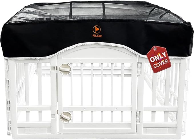 PJYuCien Dog Playpen Mesh Top Cover, Fits 36 Inch 4 Panels Regular Square Plastic Exercise Pet Pen, Adhesive Tape Connections, Black (Note: Cover Only, Fence Not Included)