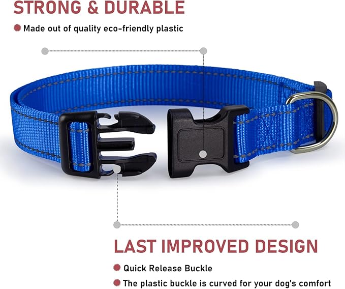 Reflective Dog Collar with Buckle Adjustable Safety Nylon Collars for Small Medium Large Dogs, Navy Blue XL