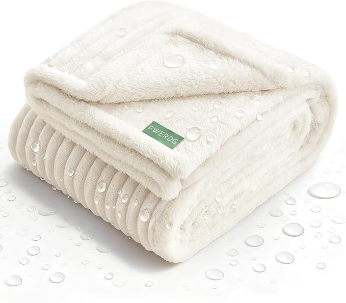 Waterproof Dog Blanket for Couch - Washable Medium Pet Blanket for Furniture Protector, Cozy Fleece Calming Dog Crate Blankets for Indoors & Outdoors, Cream, 40"x50"