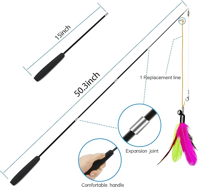 ZPH Cat Toys Interactive for Indoor Cats,2PCS Retractable Cat Wand,9PCS Teaser Toys&1PCS Eyeglasses Toy,Interactive Feather Toy for Teaser Play and Chase Exercise with Kitten