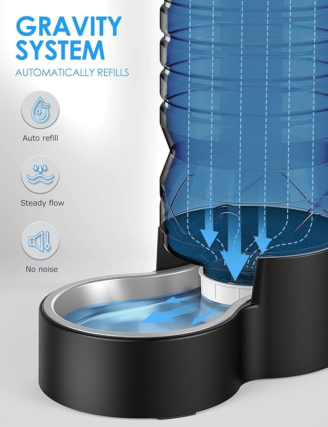 2.1 Gallon Automatic Dog Water Dispenser【Wide Mouth for Easy Hand-in Cleaning】【Removable Stainless Steel Bowl】, Gravity Refilling Large Capacity for Cats and Dogs, Multi-Pet Homes