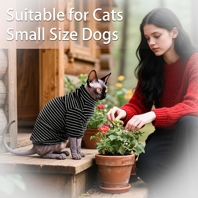 Fleece Sphynx Cat Clothes Soft Hairless Cat Clothes Pullover Cat Sweater for Chihuahua All Season Light and Warm Kitten Cloth for Cats Only Puppy Clothes Small Dog Sweater (B-Striped, 2XL)