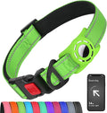Airtag Dog Collar with AirTag Holder for Large Dogs, Reflective, Soft Padded & Safety Locking Buckle, Nylon Pet Collars Adjustable for All Breeds, Green,L