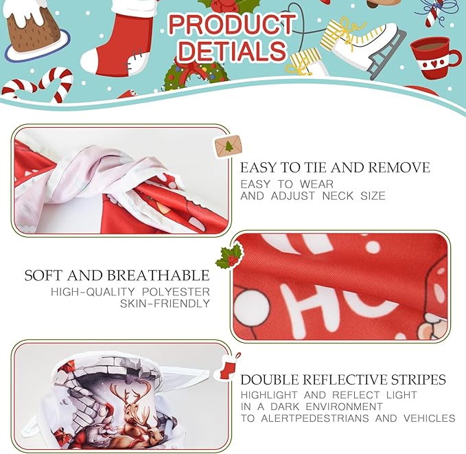 Christmas Dog Bandanas Santa Claus Dogs Scarf for Boy and Girl,Reflective Dog Bandana for Night Safety,Adjustable Cat Dogs Triangle Pet Scarves for Large Dogs,Red,L