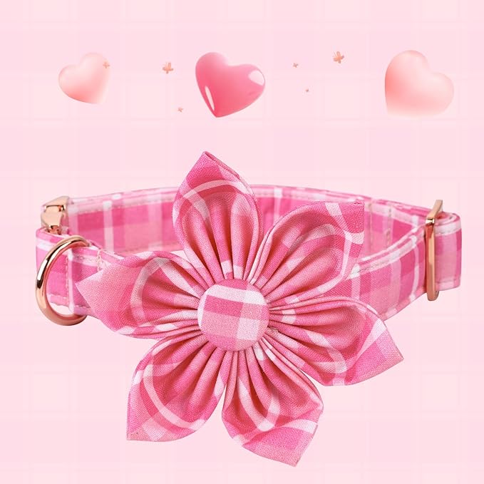 Lionheart Glory Dog Collar, Pink Dog Collars with Flower, Cute Floral Pattern Pet Collars Adjustable Dog Collar for Large Dogs