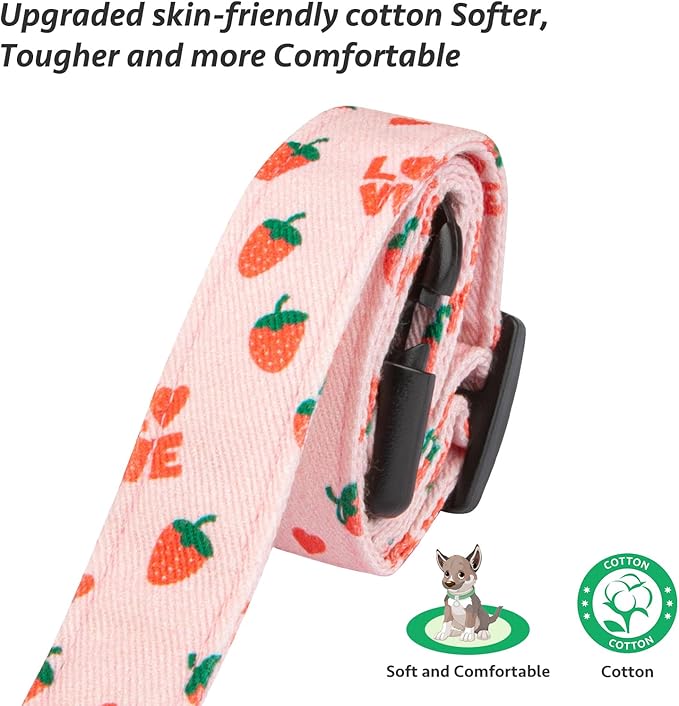 Cotton Handmade Dog Collar Cute and Distinctive Patterns Pink Strawberries with Pendant for Girl Boy Dogs Collars L