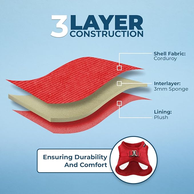 Voyager Step-In Plush Dog Harness – Soft Plush, Step In Vest Harness for Small and Medium Dogs by Best Pet Supplies - Harness (Red Corduroy), XS (Chest: 13 - 14.5")