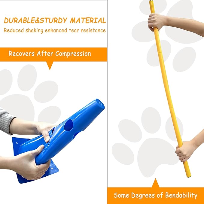 Dog Agility Hurdle Cone Set, Dog Agility Set Include 12 Agility Cones 6 Agility Rods, Dog Agility Equipment with Carry Bag(Blue+Orange+Yellow)
