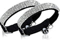 CHUKCHI Soft Velvet Safe Cat Adjustable Collar Bling Diamante with Bells,11 inch for Small Dogs and Cats (Black - 2 Pack)