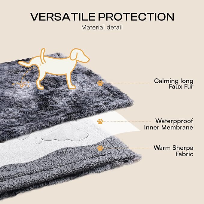 Luciphia Large Waterproof Dog Blanket Pet Washable Liquid Proof Furniture Protector Small Shaggy Plush Calming Long Faux Fur Bed Cover for Couch Cat Blankets for Kitten Doggy, Tie-dye Grey, 30" x 40"