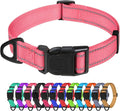 TagME Reflective Nylon Dog Collars, Adjustable Classic Pet Collar with Quick Release Buckle for Large Dogs, Baby Pink, 1.0" Width