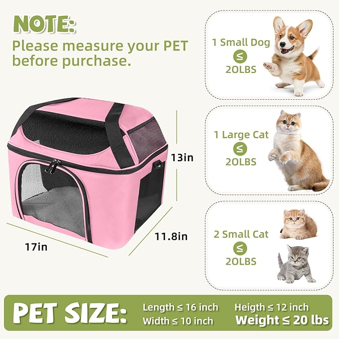 Premium Cat Carrier for Pets Up to 20 Lbs, Cat Travel Bag Soft-Sided Backpack Pet Carriers with Padded Shoulder Strap, Dog Carrier for Small Dogs Puppy Carry Airline Approved, Pink