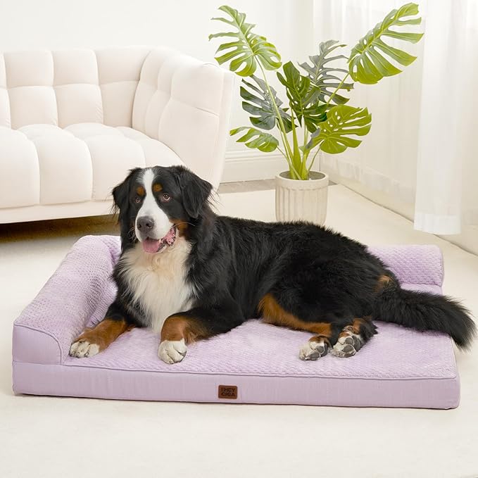 EHEYCIGA XXL Dog Bed Memory Foam, Orthopedic Giant Dog Bed Jumbo with Washable Removable Cover, Waterproof Pet Sofa Couch with Nonskid Bottom, 48x35x7.5, Lilac