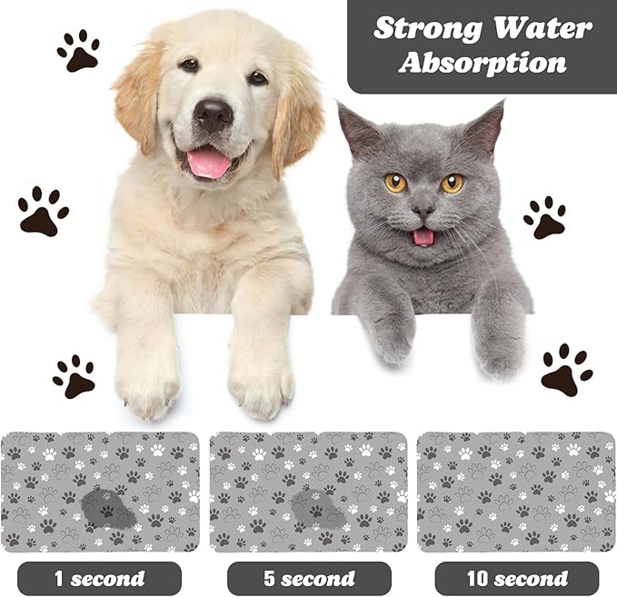 Dog Food Mat, Absorbent Water Bowl Mats Cat Pet Feeding Placemats Light Gray 24 * 32 inch