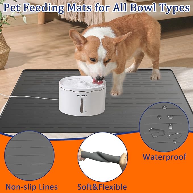 40"x30" XXL Silicone Dog Feeding Mat, 1.5MM Extra Thick Dog Bowl Mat for Food and Water, Large Non-Slip Placemat with High Edges for Dogs Bowls, Easy to Clean, Black