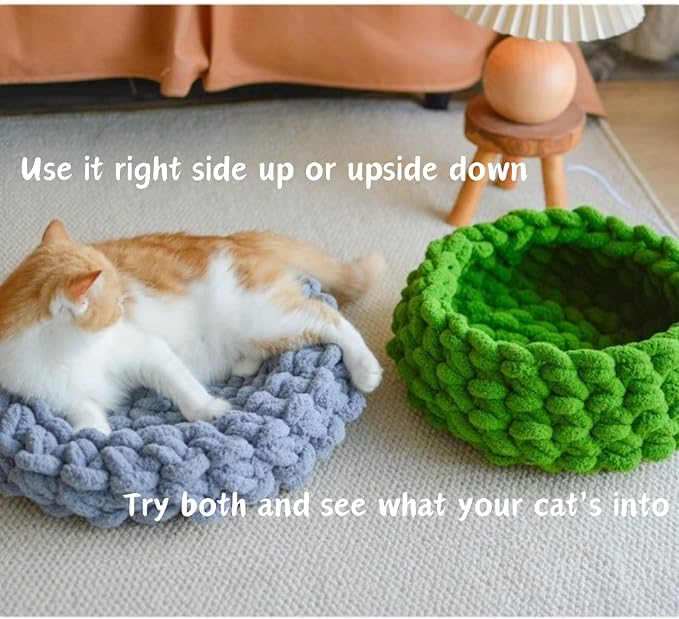 Cat Nest Bed - Premium Self Warming Handwoven Washable Extra Soft Round Cave House for Indoor Kitten & Kitty, Small & Large (Persimmon Yellow,Medium)