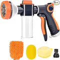 Garden Hose Nozzle, 8 Spray Patterns Dog Wash with Soap Dispenser, Pressure Hand Sprayer with Flow Control for Watering Plants & Lawns, with Pet bathing tools and car washing gloves
