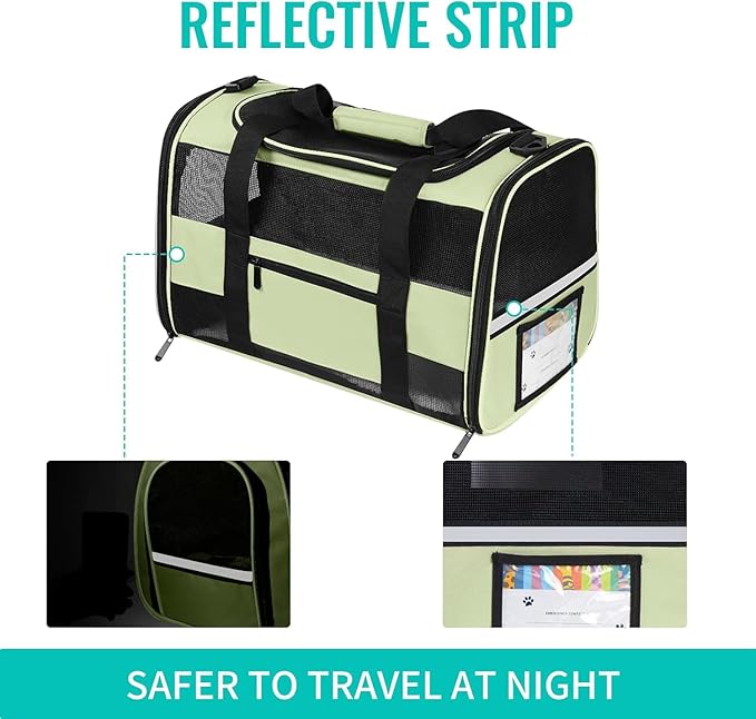 Soft Side Cat Carrier Airline Approved for Puppy Kitten Dog Carriers for Small Medium Cats Under 15lb, Collapsible TSA Approved Travel Pet Carrier, Green