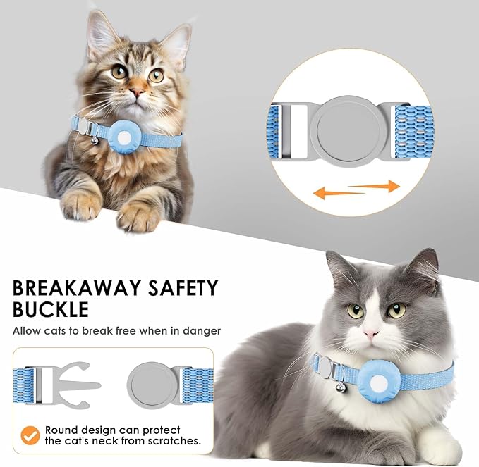 Cat Tracker, Lightweight GPS Tracker Compatible with Apple Find My App(Only iOS), Waterproof Cat Trackers Collar with Bell and Safety Elastic Buckle, No Monthly Fee Pet Tracker, Blue