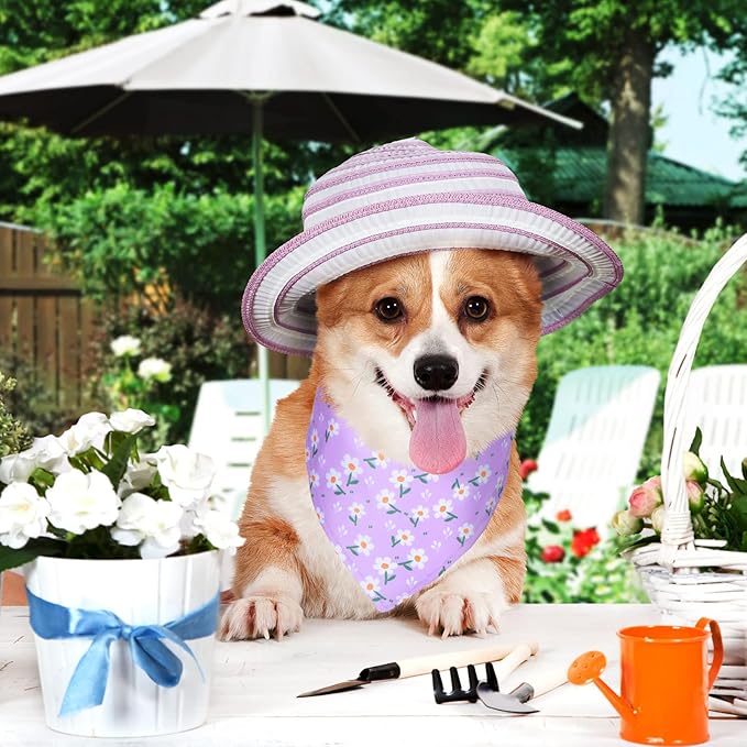 Eccliy 30 Pack Flower Dog Bandanas Bulk Summer Soft Triangle Dog Scarfs Polyester Bandana Pet Costume Cute Scarf Bibs with Flowers Patterns for Small Medium Large