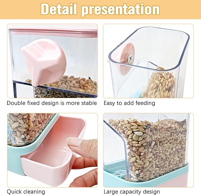 BNOSDM Automatic Bird Feeder Water Dispenser Set No Mess Bird Cage Feeders Parrot Cage Accessories Transparent Seed Food Container with Perch for Finches Parakeets Budgies Lovebirds Canaries (Blue)