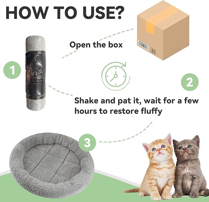 LESYPET Cat Bed for Indoor Cats, Small Pet Bed Curl Sleep Cushion with Raised Pillow Around, Non-Slip Bottom Washable Pet Beds Mat for Small Pets Rabbit Hamsters, Round Diameter 15.7"