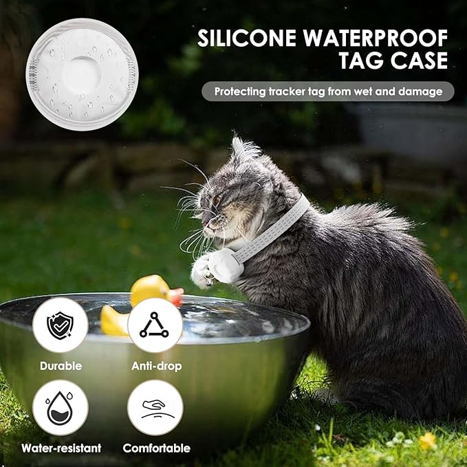Smart Cat GPS Tracker, Compatible with Apple Find My App (Only iOS), No Monthly Fee, Waterproof (White Tracker, White Cat Collar)