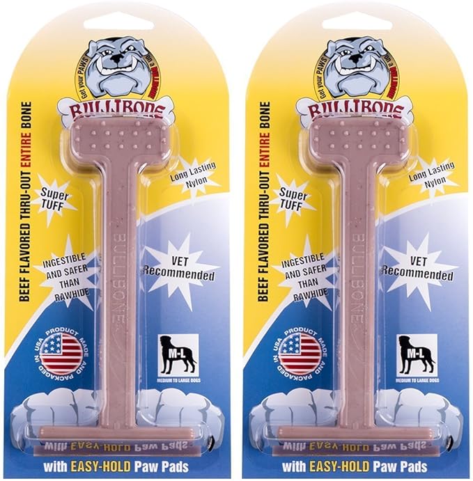 Bullibone Nylon Dog Chew Toy for Aggressive Chewers - Dental Hygiene Bone with Beef Flavor, Durable Tough Chew Toys for Large Dogs, Indestructible Dog Bone - 2 Pack