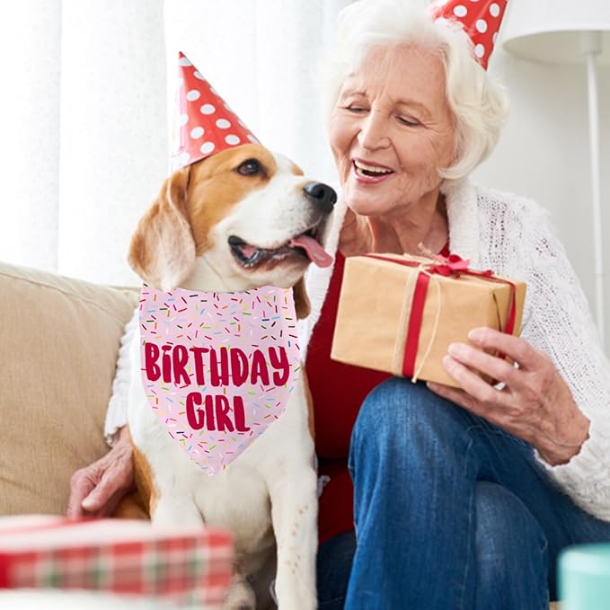 Birthday Girl Dog Bandanas 1 Pack, Pink Dog Scarfs for Girl, HBD Pet Scarves for Birthday Party Decoration for Large and Extra Large Dogs (Pink, X-Large)