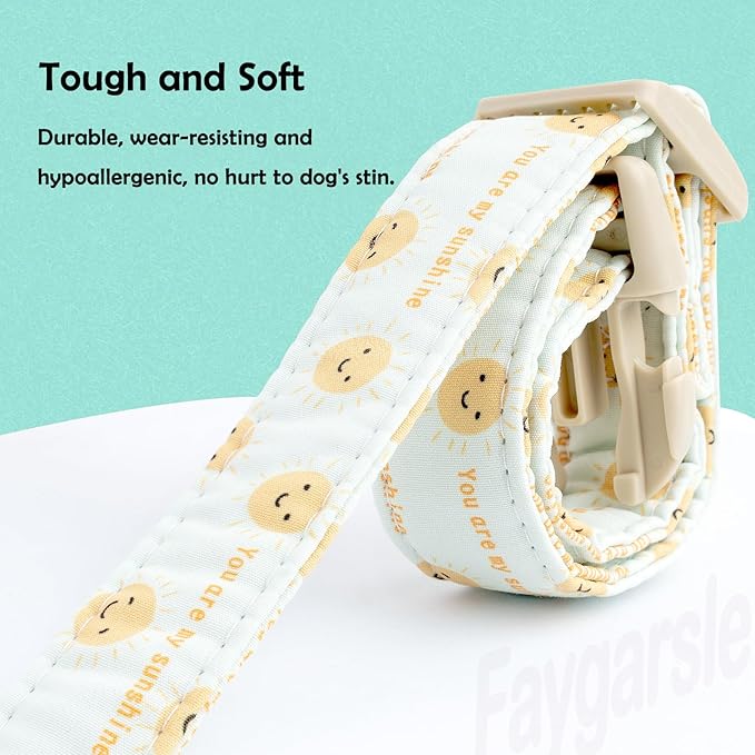 Faygarsle Sunshine Pattern Dog Collar, Adjustable Cotton Fabric, Cute Design for Small Medium Large Dogs XS