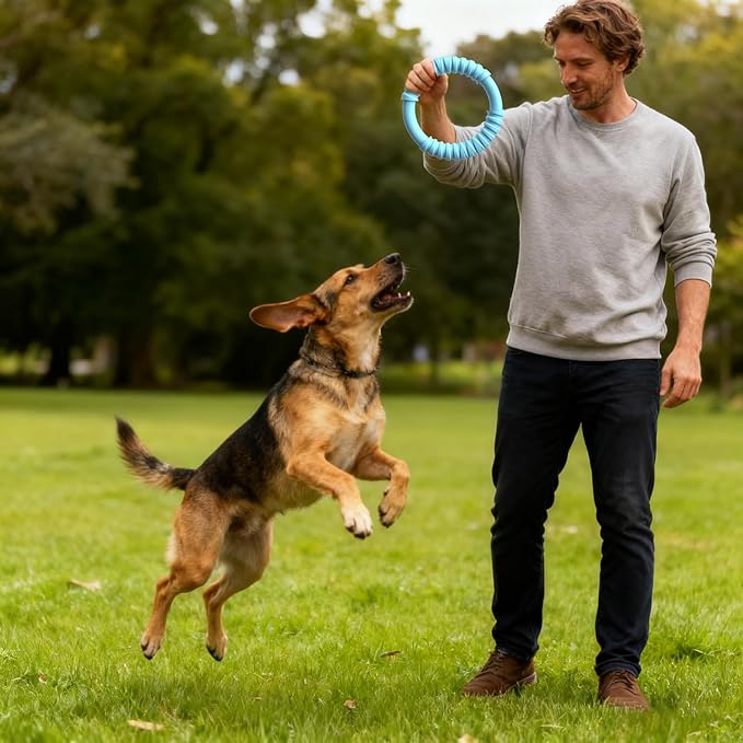 Natural Rubber Dog Chew Toy with Vanilla Scent for Aggressive Chewers, Durable Interactive Fetch and Tug Toy for Medium Dogs, Teething Relief Chew Ring Dishwasher Safe Non-Toxic (Blue)