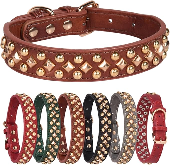 Spiked Dog Collar Soft Pu Leather Mushrooms Rivet Spike Studded Puppy Adjustable Pet Collars for Small Breeds (M, Brown3)