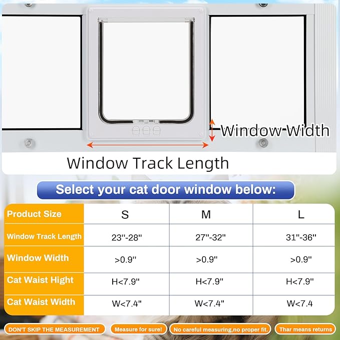 Full Size Window Pet Door for Cats & Small Dogs 31"-36" Various Sliding Windows, 4 Flexible Locking Modes, High-Definition, high-Transparency cat Door for Windows, Magnetic Reset Design
