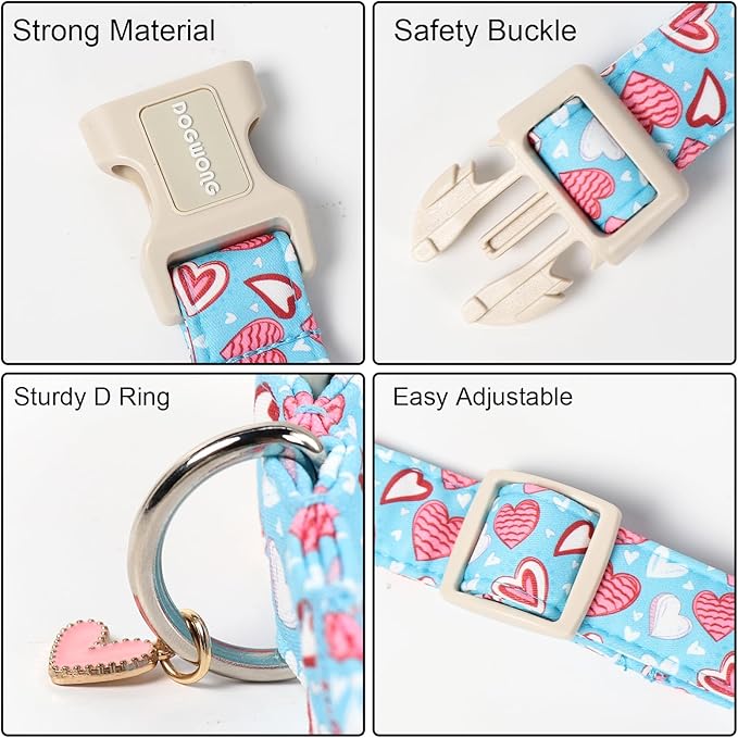 DOGWONG Blue Heart Dog Collar, Cute Valentine Collar, Valentine's Day Dog Collar with Strong Plastic Buckle for Small Medium Large Dogs,XL