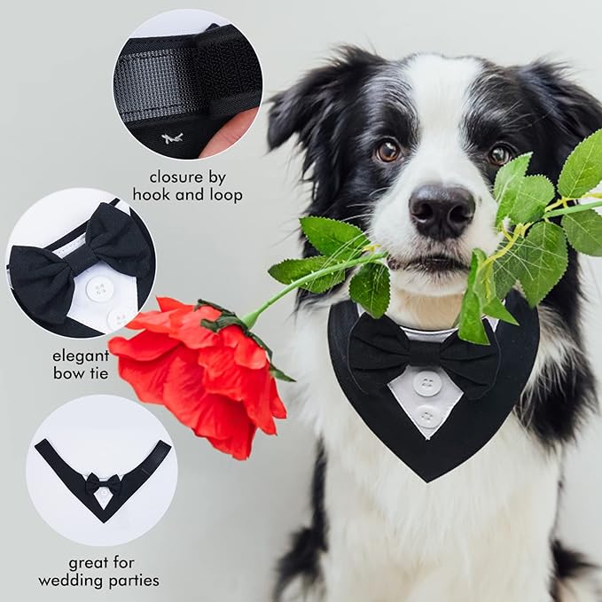 FUAMEY Dog Tuxedo for Medium Dogs,Dog Formal Suit Dogs Attire Pet Bow Tie Puppy Party Costumes Cat Tux Outfits Pets Bandana Cosplay Adjustable Bowties Wedding Birthday Valentines Black M