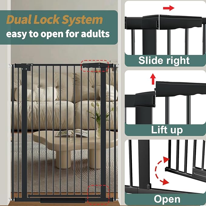 40.55" Tall, 61.61-69.48 Inch Wide, 1.37" Ultra Narrow Spacing Dog Pet Baby Gate Indoor for Doorway Hallway, Pressure Mounted 62 63 64 65 66 67 68 69 Inches Wide Black