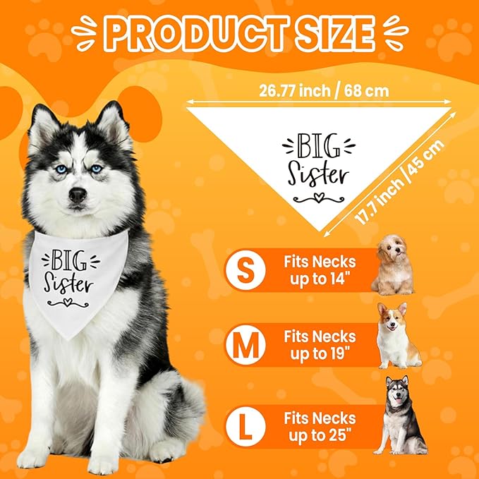 2 Pack Big Sister Big Brother Dog Bandanas, Adjustable Pet Bandana for Pregnancy Announcement, Soft Triangle Scarf for Small Medium Large Dogs, Puppy Sibling Reveal Accessories(Black&White)