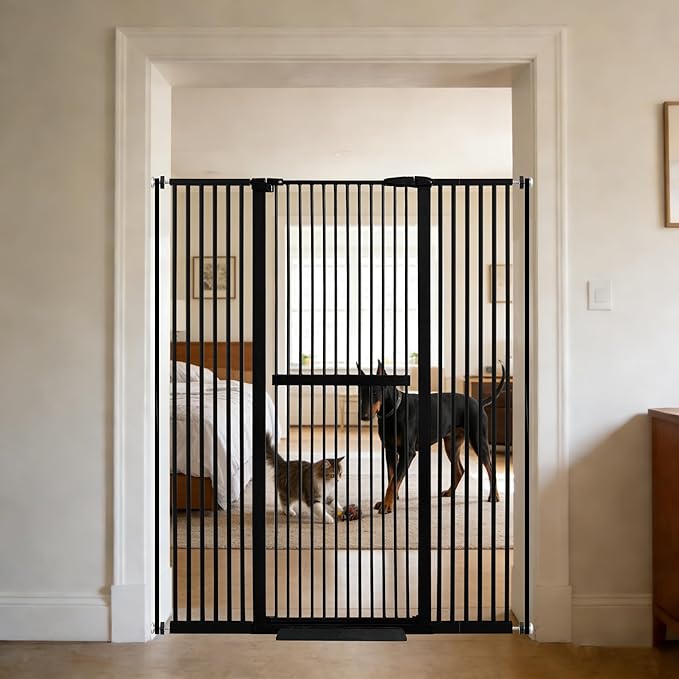 Lumizone Extra Tall Cat Gate 61.02" High Pressure Mounted Extra Wide 38.39"-59.24" (17Sizes) 1.37" Gap No Drilling Auto-Close Tall Pet Gate for Dogs (Black, 30.12"-59.24" W)