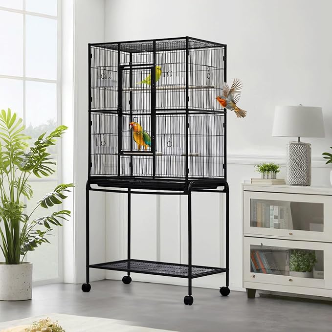 GarveeHome 62.6" H Large Bird Cage, Bird Cage with Rolling Storage Stands, Feed Bowls, Wide Tall Parrot Cage for Parakeets, Conures, Cockatiel, Cockatoo
