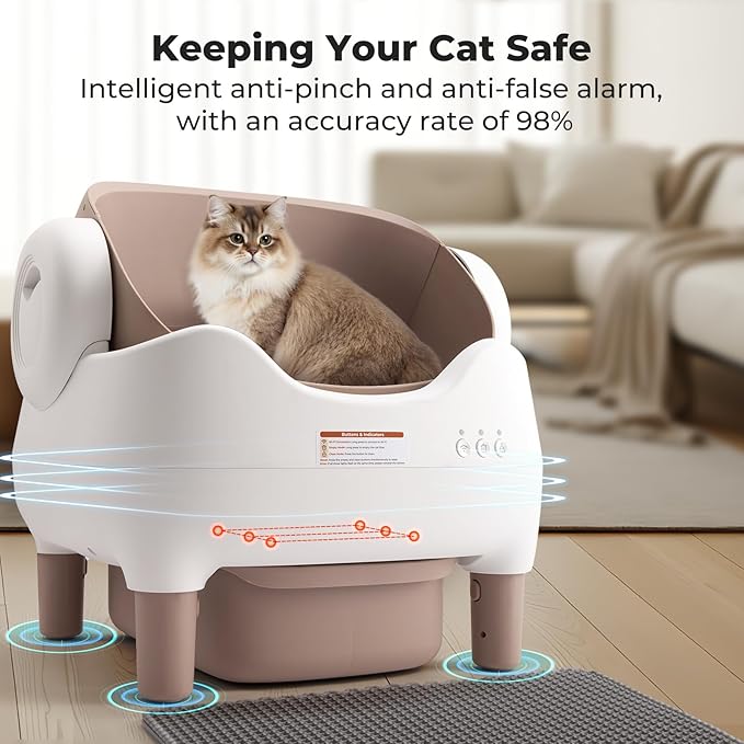 Automatic Litter Box Open Top: Self Cleaning Cat Litter Box Smart with WiFi App Control, Extra Large & Safety Sensors & Odor-Free Waste Disposal