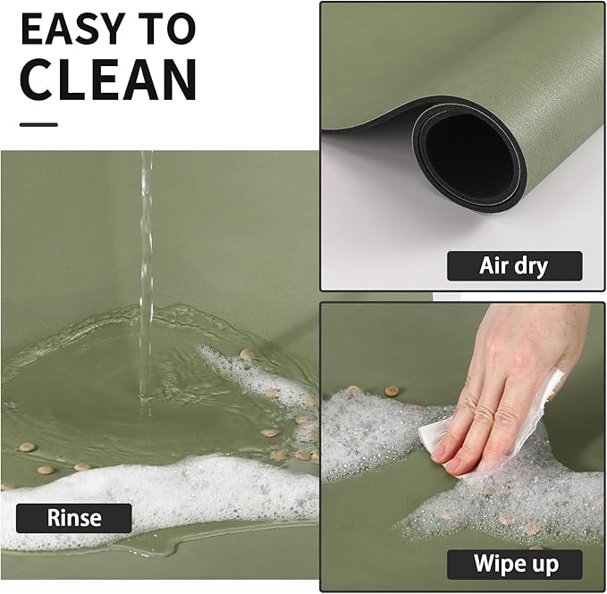 Dog Food Mat - Absorbent Cat Mat for Food and Water, No Stains Pet Feeding Bowl Mat, Easy to Clean Pet Placemats, Quick Dry Dog Water Dispenser Mat for Messy Drinkers | Paw Green 18"x34"